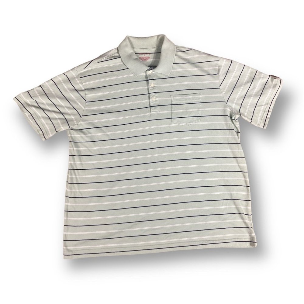 Merona Green Polo Shirt mens XL Stripes white blue Sage Mens extra large casual
